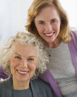 USA, New Jersey, Jersey City, Portrait of mother and daughter smiling.