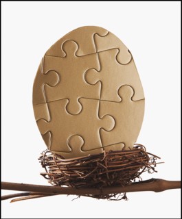 Puzzle egg in bird's nest. Photo : Mike Kemp