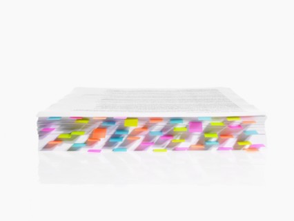Studio shot of book edge with index cards. Photo : David Arky