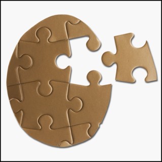 Puzzle egg on white background. Photo : Mike Kemp
