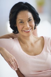 Portrait of mixed race woman.