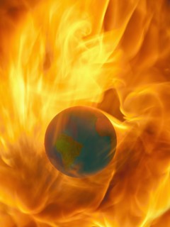 Studio Shot of burning globe. Photo : Mike Kemp