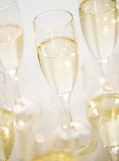 Close up of champagne flutes. Photo : Jamie Grill Photography