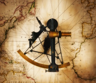 Sextant on old map, directly above.