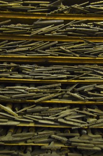 Close up of printing blocks from antique book binding.