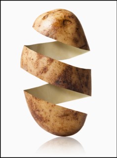 Potato peel in potato shape, studio shot. Photo : Mike Kemp