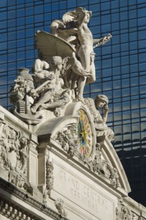 USA, New York City, Sculpture on top of Grand Central Station facade.