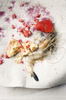 Cracked shrimp on napkin. Photo : Joe Clark