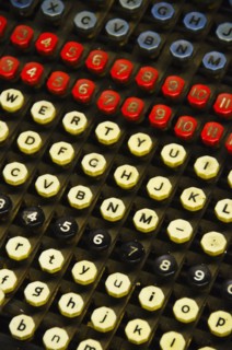 Close up of push buttons from printing press.