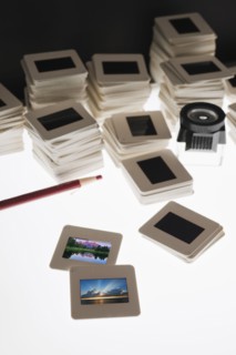 Close up of slides and on light box.