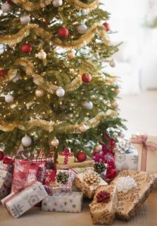 Colorful gifts under christmas tree.