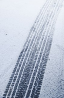 Tire tracks in snow.