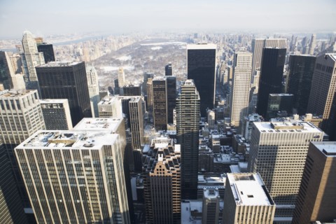USA, New York City, View of Manhattan covered with snow, with Central Park in background. Photo :