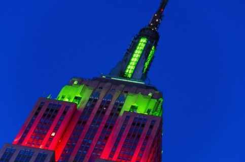 USA, New York City, Low angle view of Empire State Building.