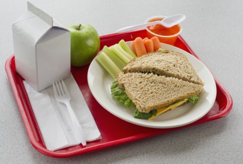 School lunch on tray.