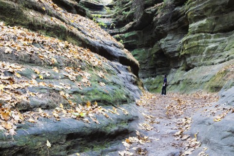 USA, Illinois, Starved Rock State Park, Woman standing in canyon. Photo : Henryk Sadura