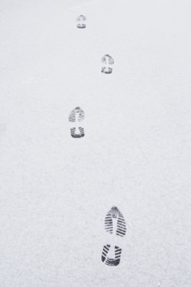 USA, New Jersey, footprints on snow. Photo : Chris Hackett