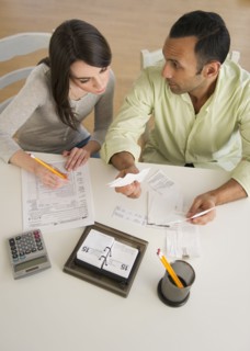 Couple doing taxes.