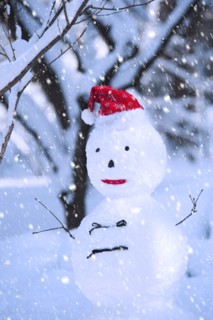 USA, New York, New York City, snowman in snowflakes.