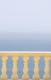 Spain, Costa Blanca, View of sea over balustrade. Photo: Justin Paget