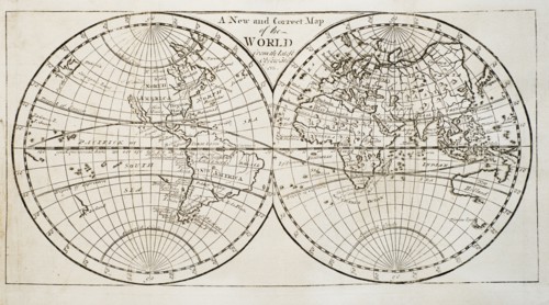 Studio shot of antique world map.
