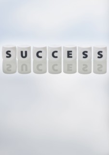 Studio shot of dice spelling out success. Photo: Daniel Grill