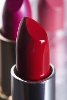 Close-up view of red lipstick. Photo: Kristin Lee
