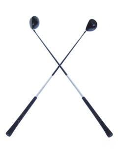 Two golf clubs on white background. Photo : David Arky