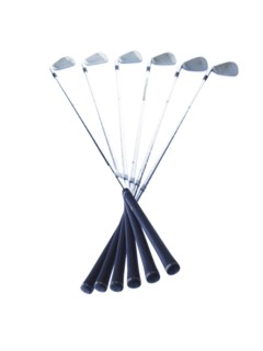 Golf clubs on white background. Photo : David Arky