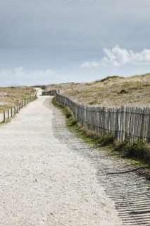 France, Brittany, Morbihan Department, Coastal path and fence,. Photo: Jon Boyes