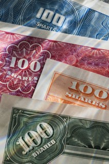 Close up of various stock shares.