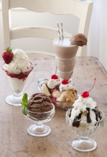 Selection of ice cream on table.