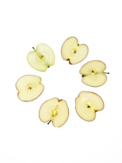 Apple slices on white background. Photo: David Arky
