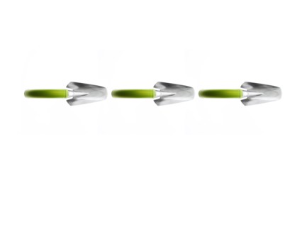 Studio shot of three spades in row. Photo : David Arky