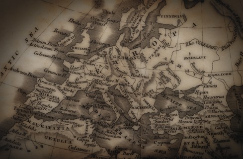 Close up of antique map of Europe.