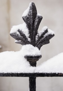USA, New York State, Brooklyn, Williamsburg, railing covered with snow. Photo : Jamie Grill