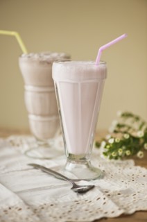 Close up of strawberry ice cream soda.