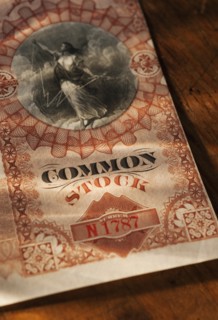 Close up of stock certificate.