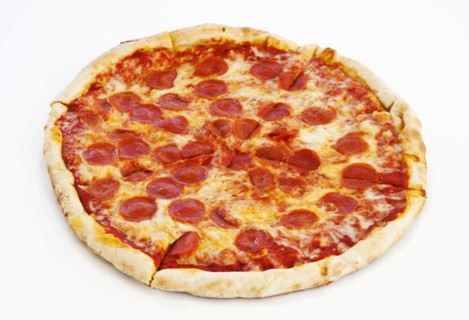 Studio shot of pepperoni pizza.