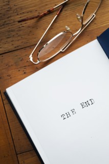 Close up of "the end" page of novel.