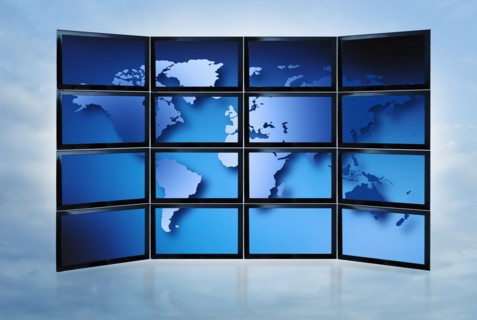 World map on monitors.