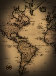 Close up of antique world map.