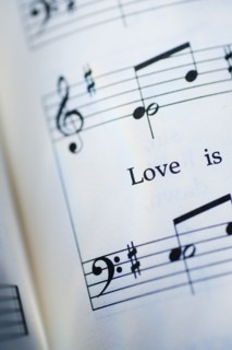 Close up of sheet music with notes.