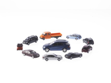 Circle of different cars on white background. Photo: David Arky