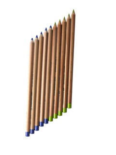 Studio shot of blue and green pencils. Photo: David Arky