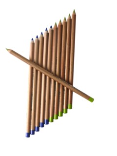 Studio shot of blue and green pencils. Photo: David Arky