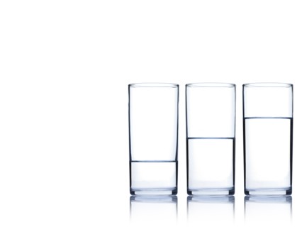 Studio shot of three glasses of water. Photo : David Arky