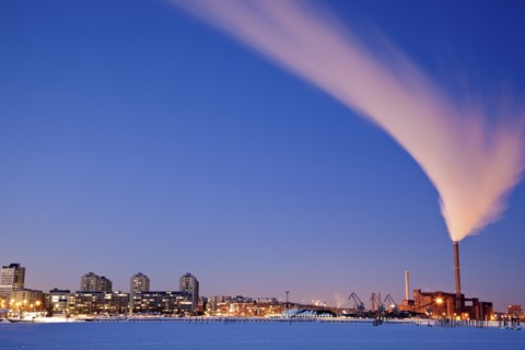 Finland, Helsinki, Smoking chimney in dock. Photo : Henryk Sadura