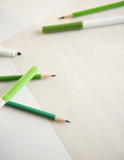 Studio shot of green pencils. Photo: Jamie Grill Photography