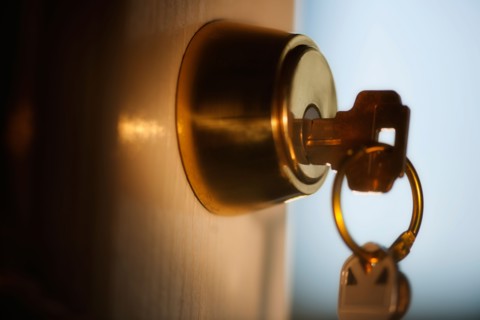 Keys hanging from front door.